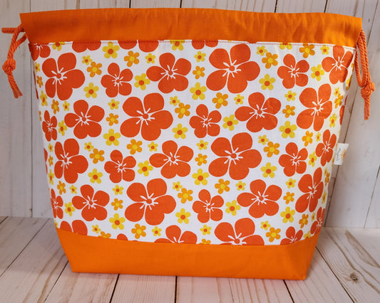 Orange Flowers Large Drawstring Project Bag