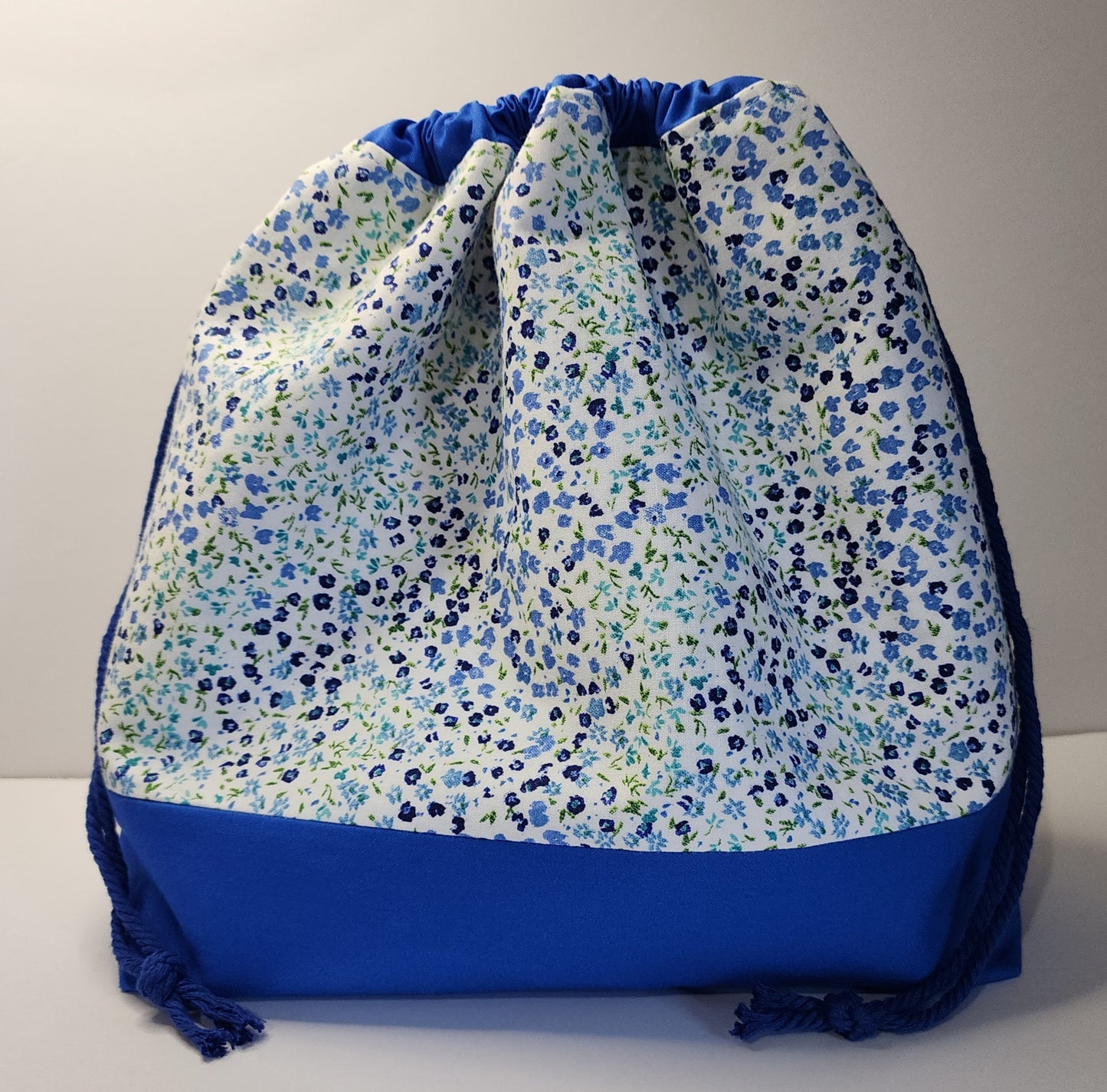 Large 2 Blues Flower Drawstring Project Bag