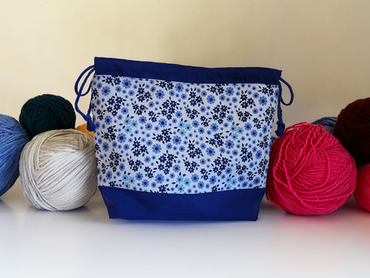 Blue Flowers Large Drawstring Bag