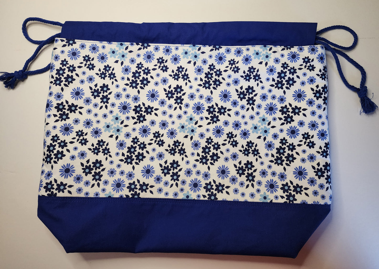 Blue Flowers Large Drawstring Bag