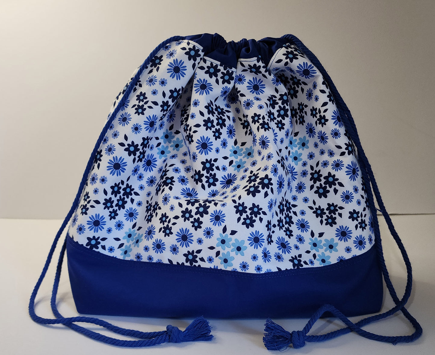 Blue Flowers Large Drawstring Bag