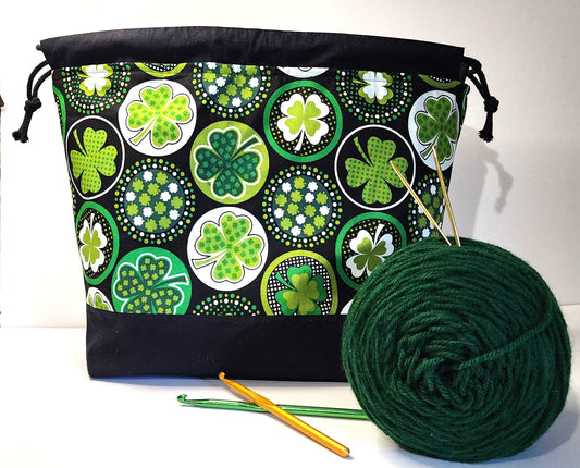 Large Dark Clover Drawstring Project Bag