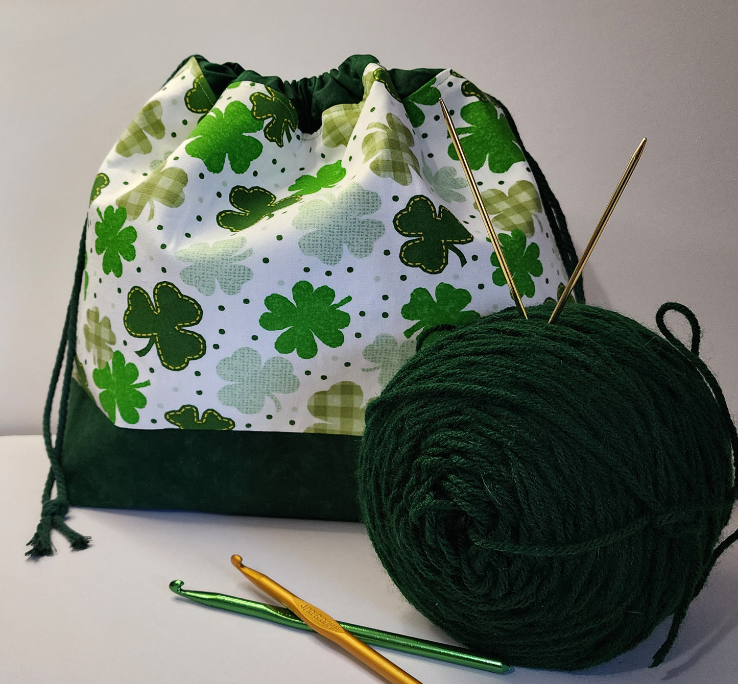Lucky Clovers Large Handsewn Drawstring Bag