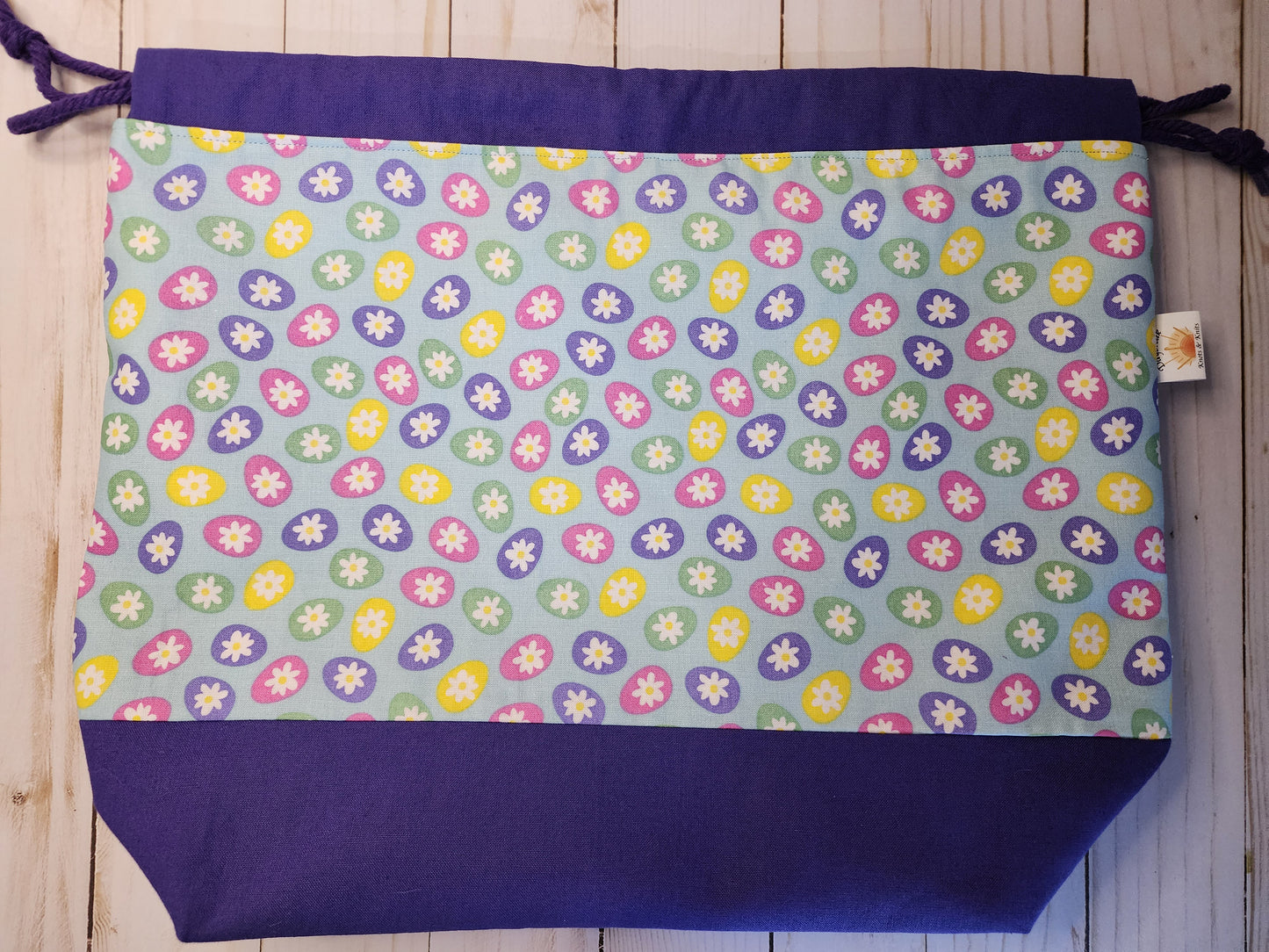 Large Easter Eggs on Blue Drawstring Project Bag