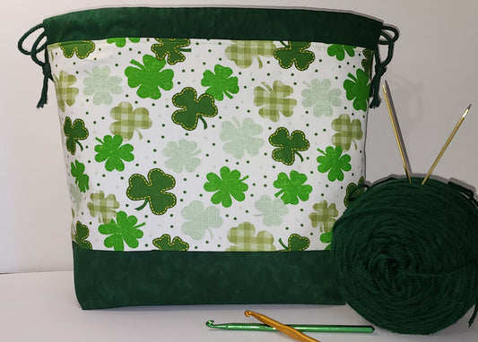 Lucky Clovers Large Handsewn Drawstring Bag