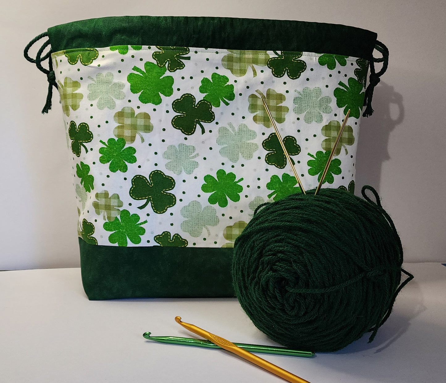 Lucky Clovers Large Handsewn Drawstring Bag