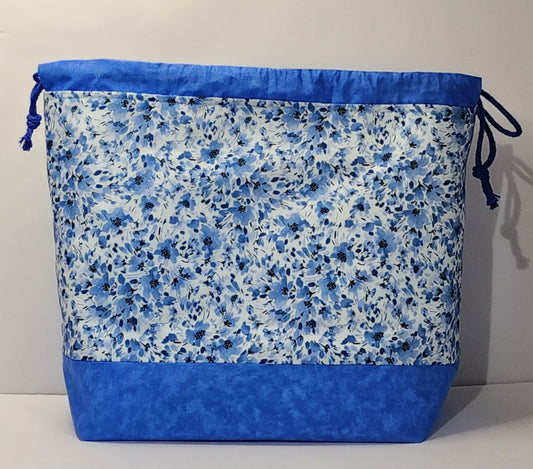 Large Soft Blue Flowers Drawstring Project Bag