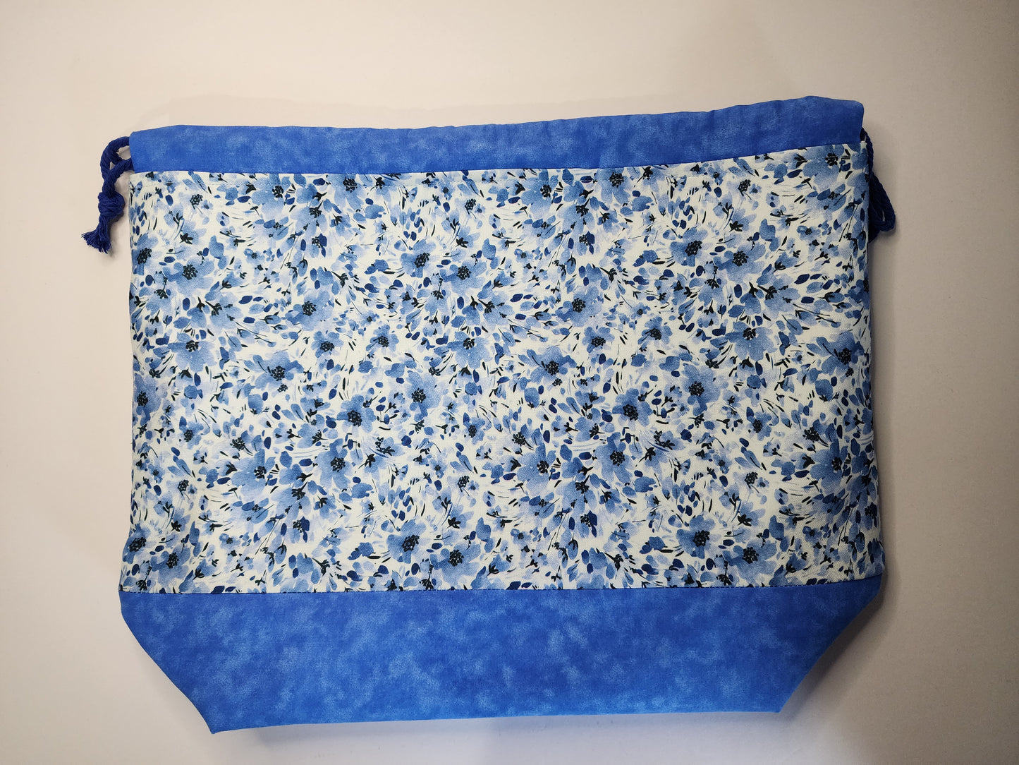 Large Soft Blue Flowers Drawstring Project Bag