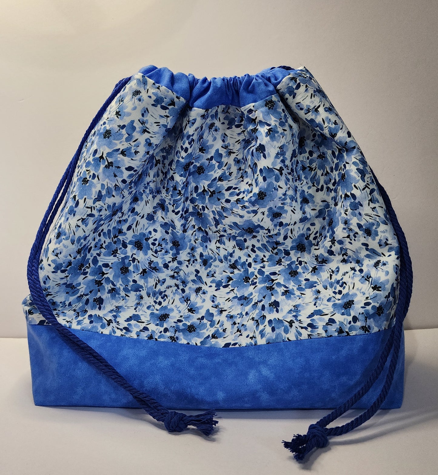 Large Soft Blue Flowers Drawstring Project Bag