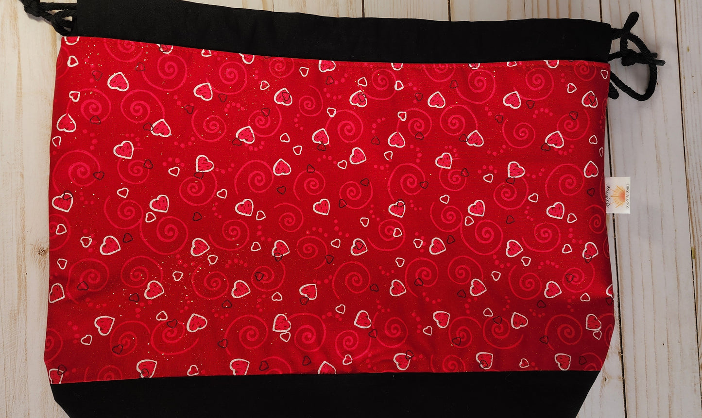 Glitter Hearts Large Drawstring Project Bag