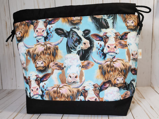 Cows Large Drawstring Project Bag