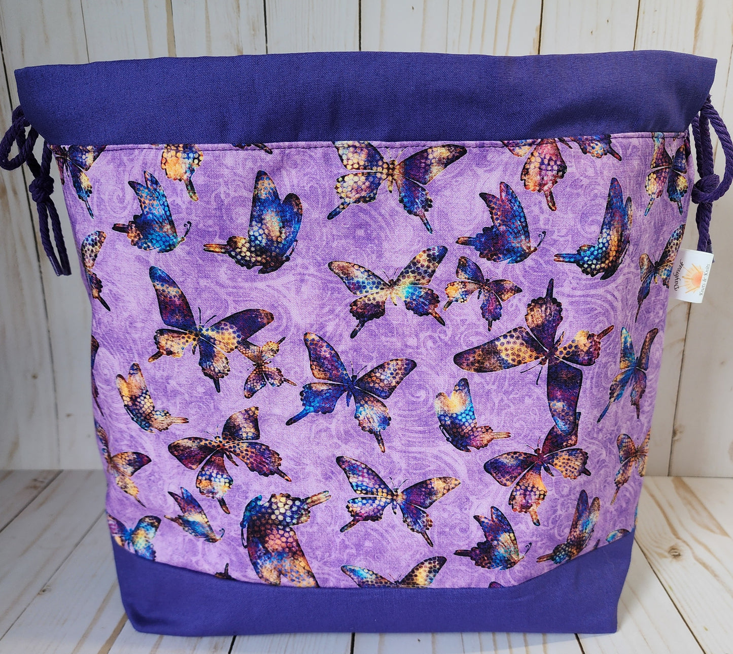 Butterflies Purple Large Drawstring Project Bag