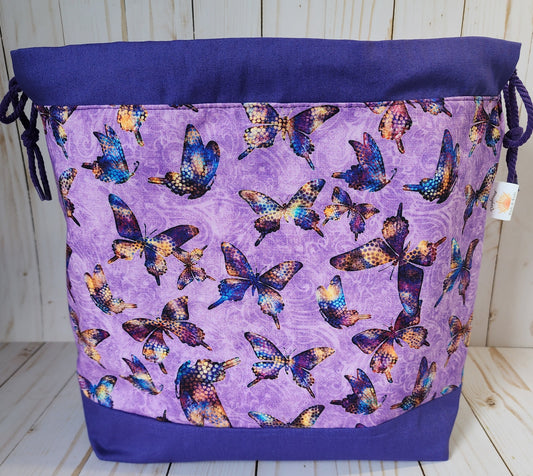 Butterflies Purple Large Drawstring Project Bag