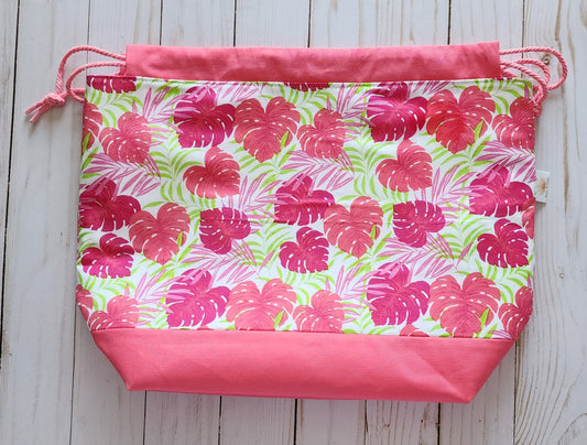 Tropical Pink Large Drawstring Project Bag