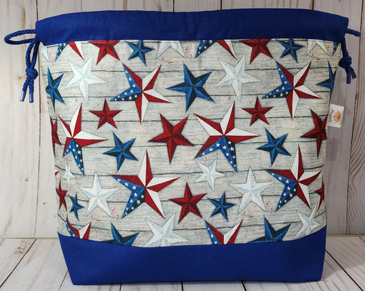 Flags on Stars Blue Large Drawstring Project Bag