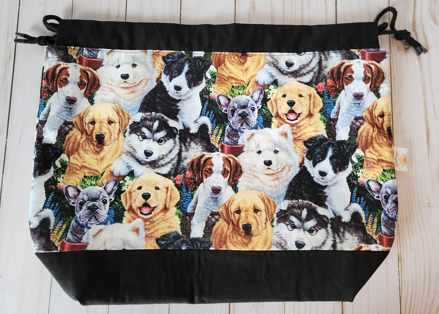 Puppies Large Drawstring Project Bag
