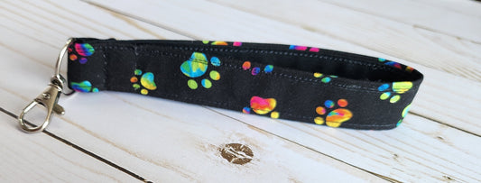 Rainbow Paw Prints Wristlet Keychain