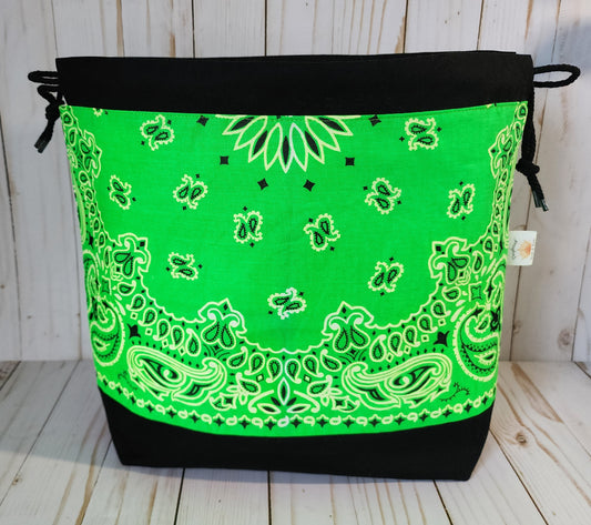 Neon Green Large Drawstring Project Bag