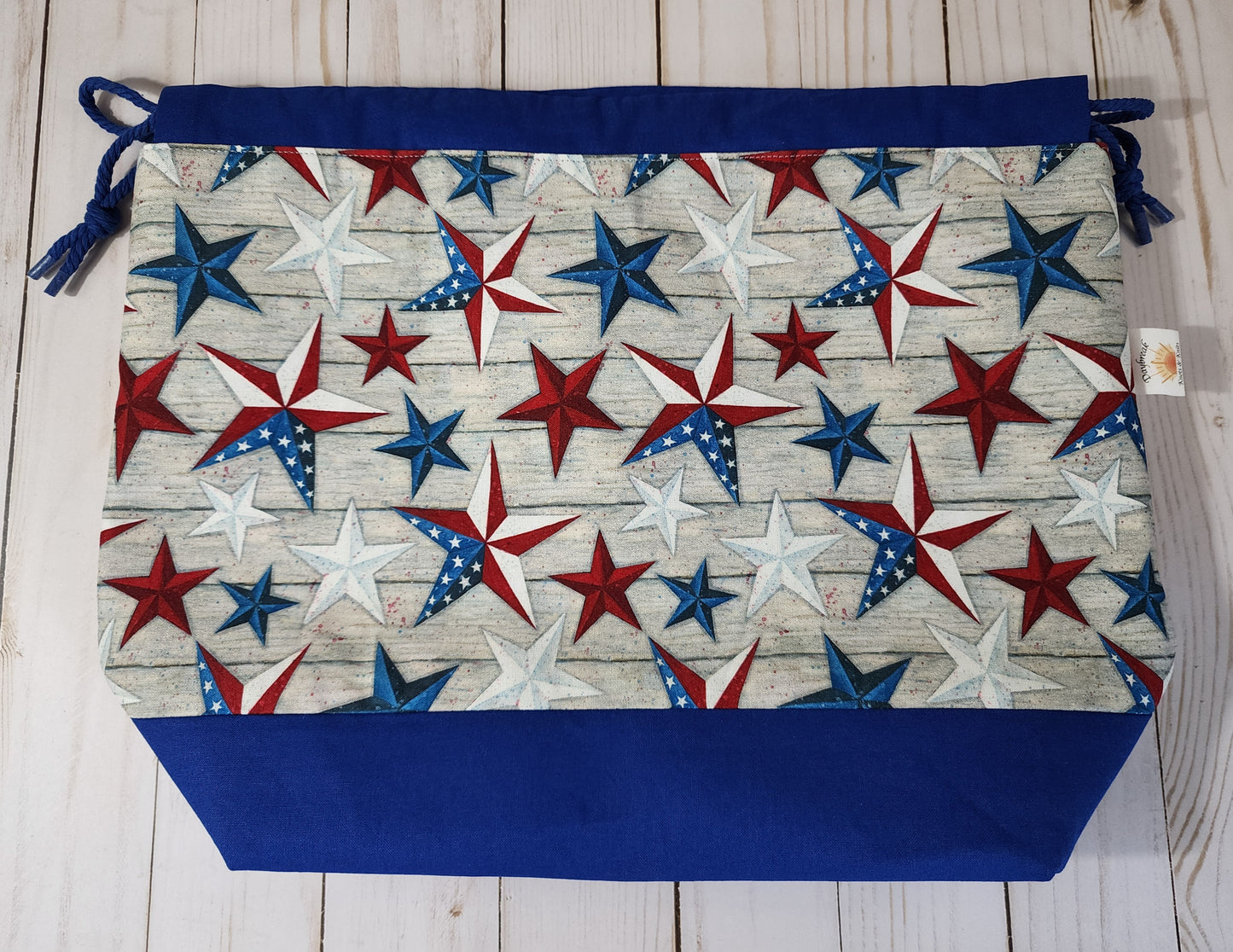Flags on Stars Blue Large Drawstring Project Bag