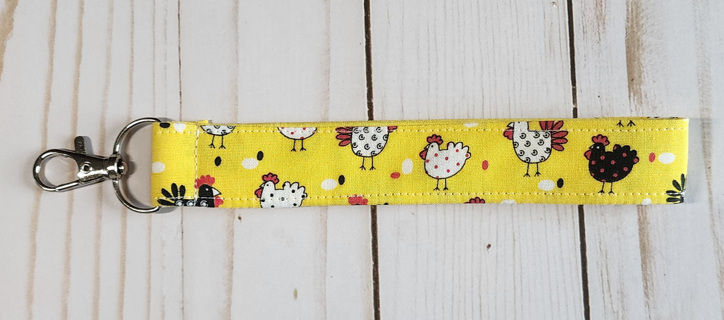 Chicken on Yellow Wristlet Keychain