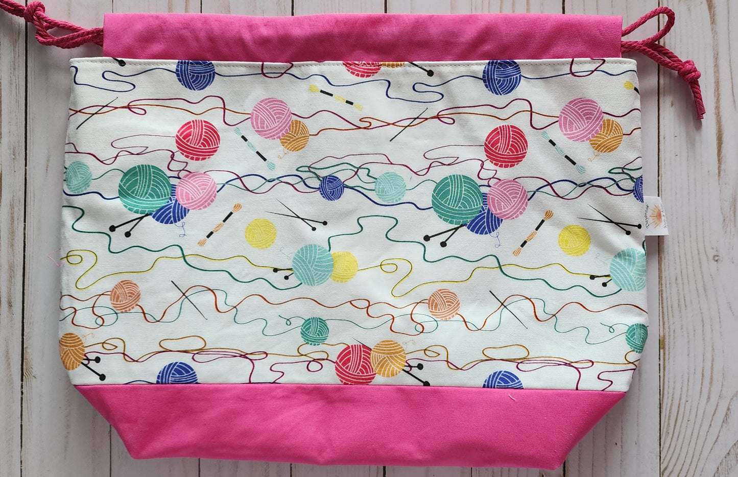 Yarn Balls Pink Large Drawstring Project Bag