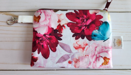 Burgundy Peony Notion Pouch / Wallet Pouch