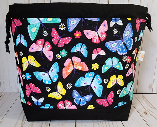 Multi Color Butterfly Large Drawstring Project Bag