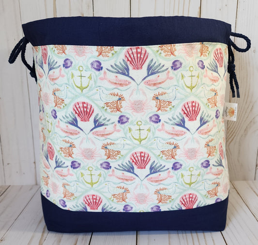 Sea Beach Life Navy  Large Drawstring Project Bag