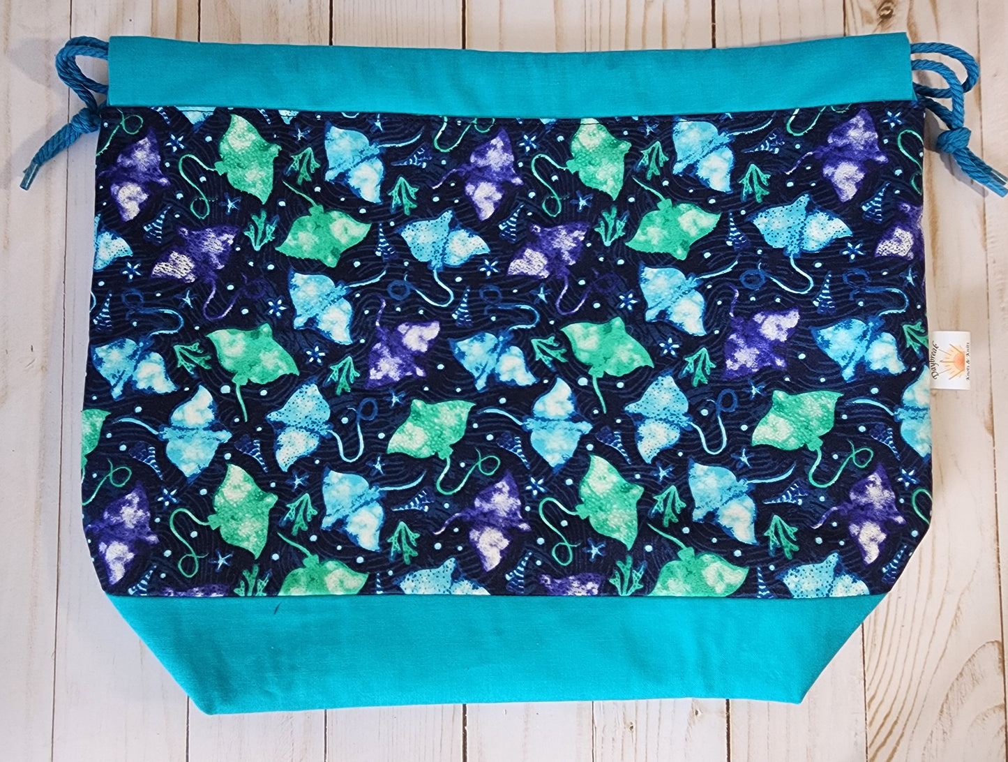 Stingrays and Teal Large Drawstring Project Bag