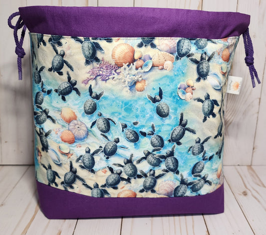 Sea Turtles Purple B Large Drawstring Project Bag plate