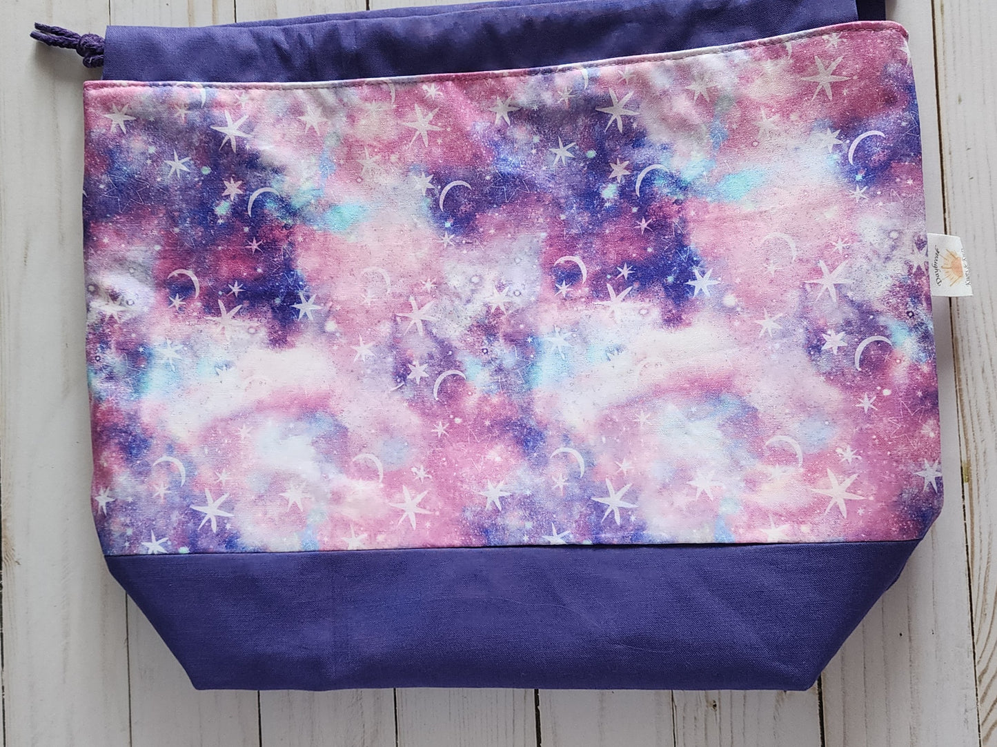 Stars and Moon Purple Large Drawstring Project Bag