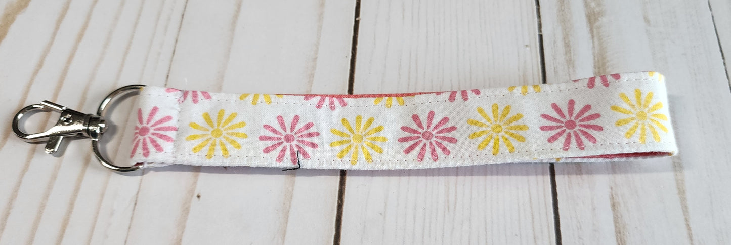 Yellow and Pink Flowers Wristlet Keychain