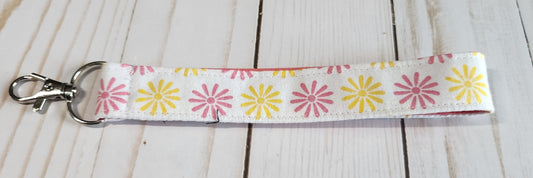 Yellow and Pink Flowers Wristlet Keychain
