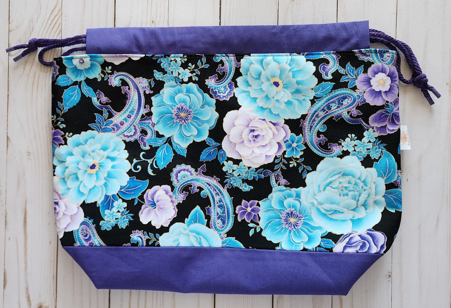 Large Purple Flowers Drawstring Project Bag