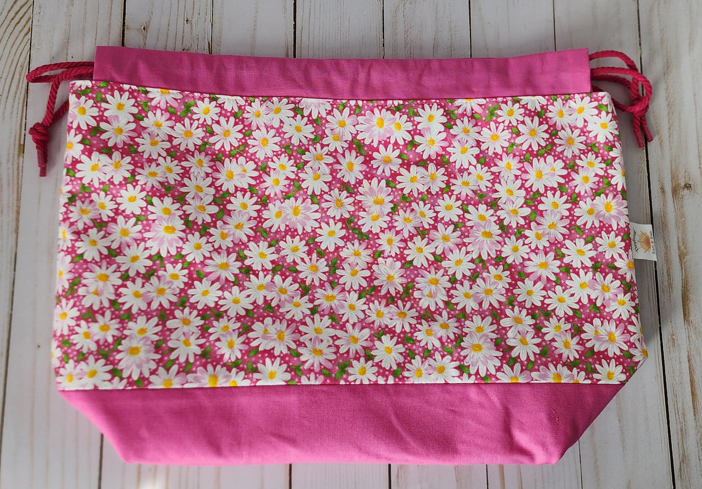 Daisy's on Pink Large Drawstring Project Bag