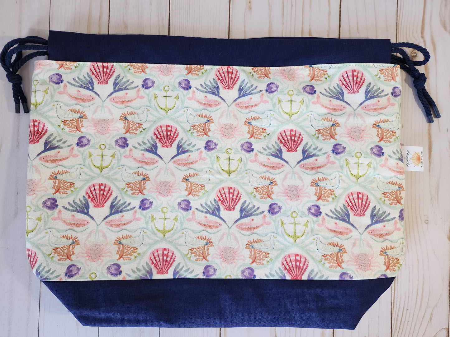 Sea Beach Life Navy  Large Drawstring Project Bag