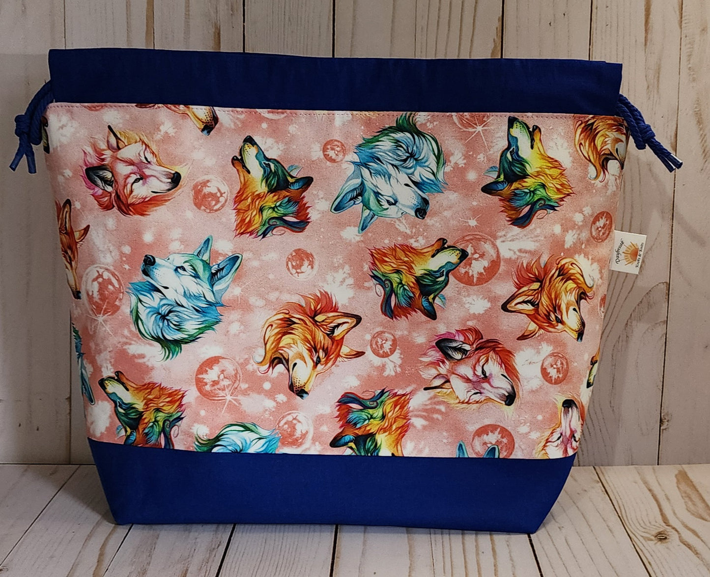 Wolves Blue Large Drawstring Project Bag