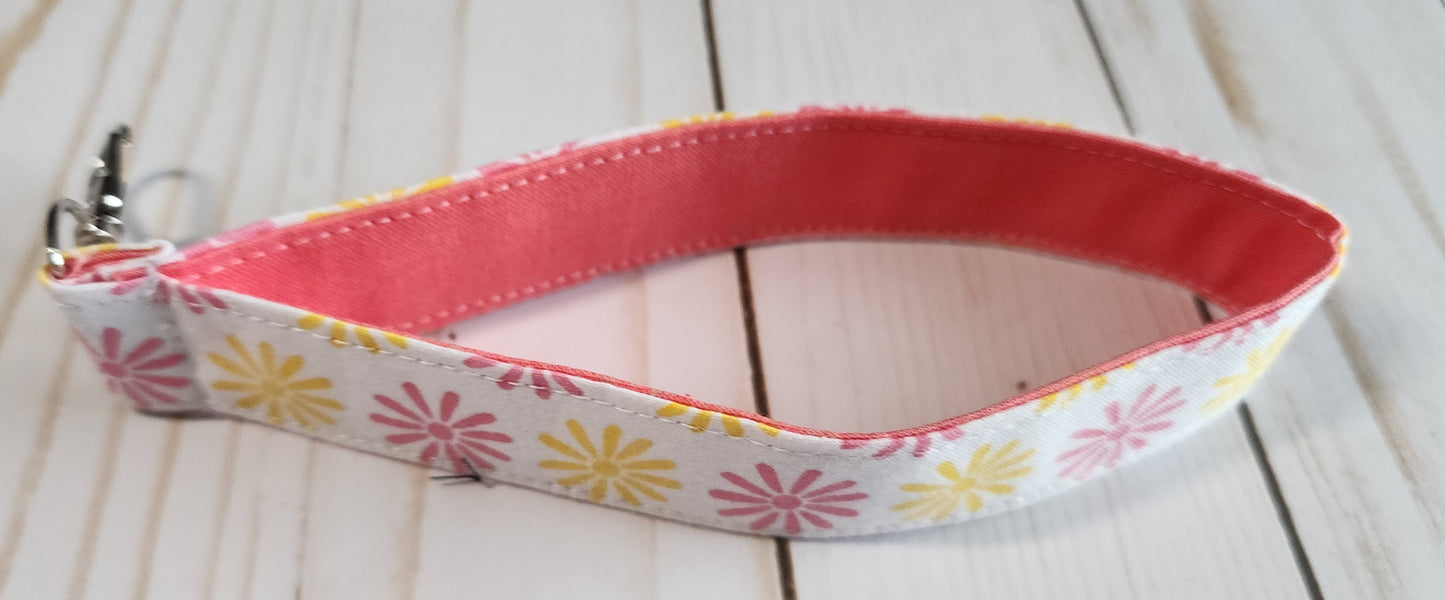 Yellow and Pink Flowers Wristlet Keychain