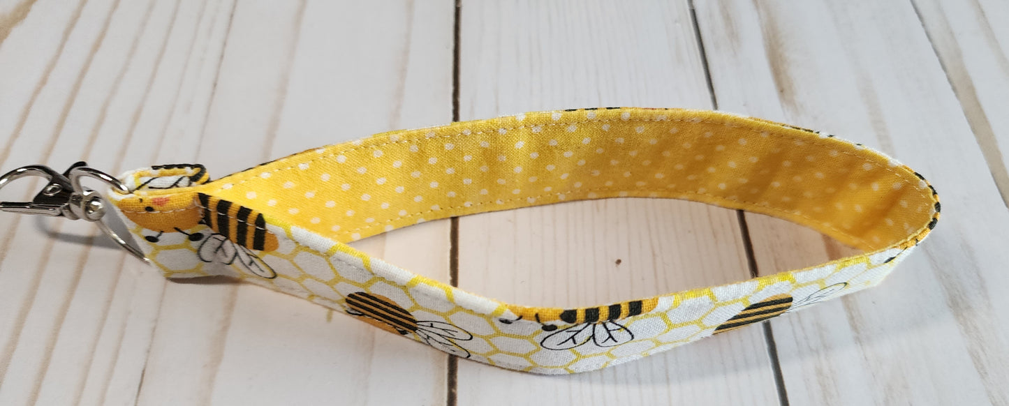 Bees on Yellow Honeycomb Wristlet Keychain