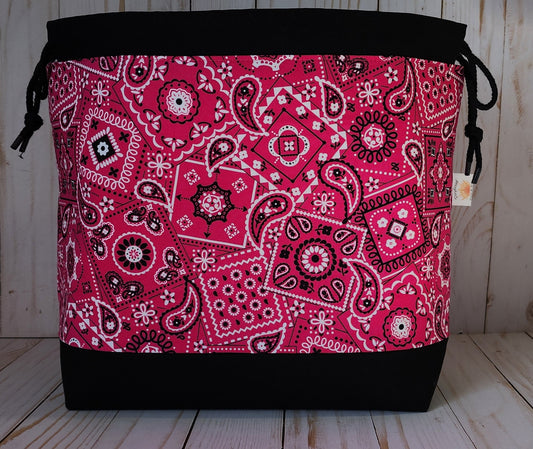 Pink Bandana Large Drawstring Project Bag