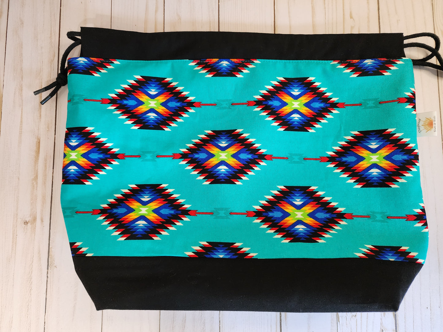 Southwestern Black Large Drawstring Project Bag