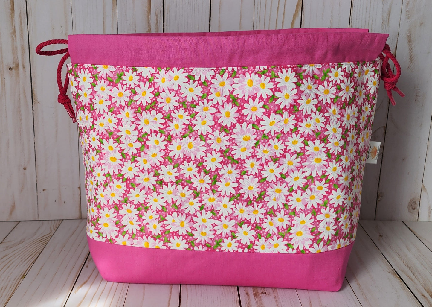Daisy's on Pink Large Drawstring Project Bag