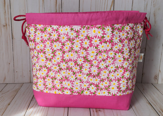 Daisy's on Pink Large Drawstring Project Bag