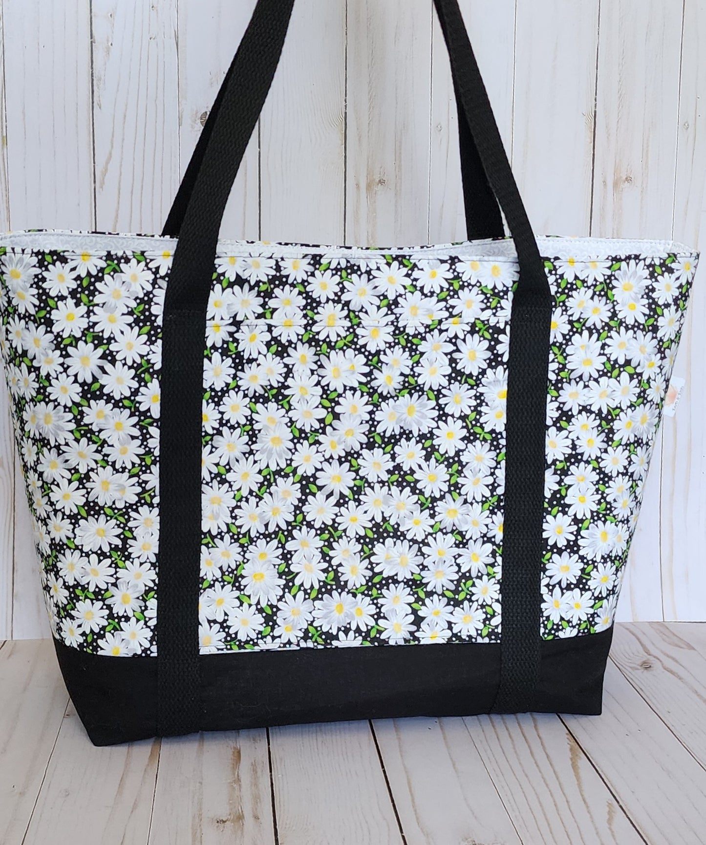 Daisy on Black Tote Bag
