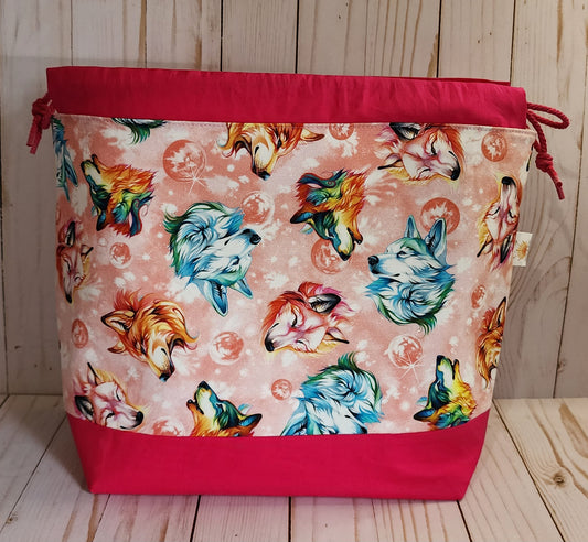 Wolves Pink Large Drawstring Project Bag
