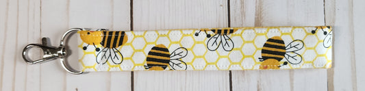 Bees on Yellow Honeycomb Wristlet Keychain