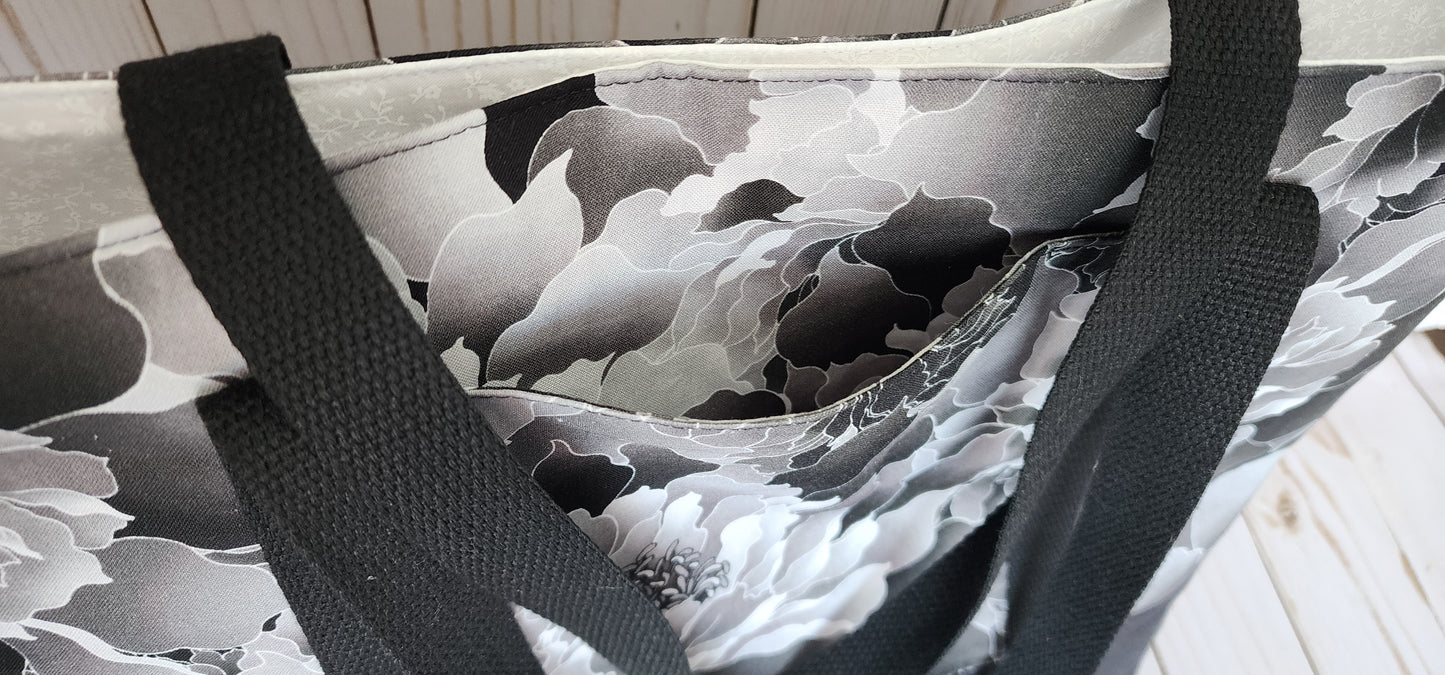 Black Peony Tote Bag