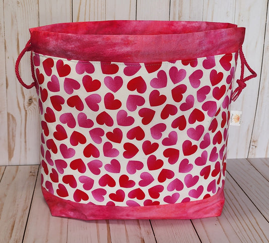 Tonal Hearts Large Drawstring Project Bag