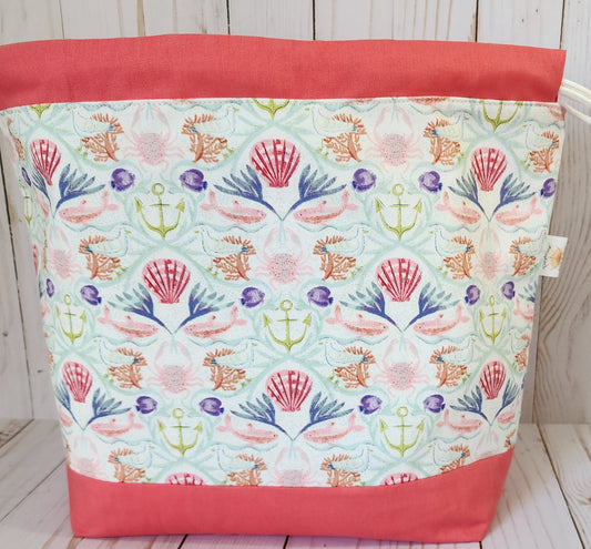 Coral Sea Beach Life Large Drawstring Project Bag