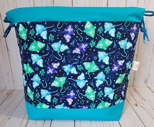 Stingrays and Teal Large Drawstring Project Bag